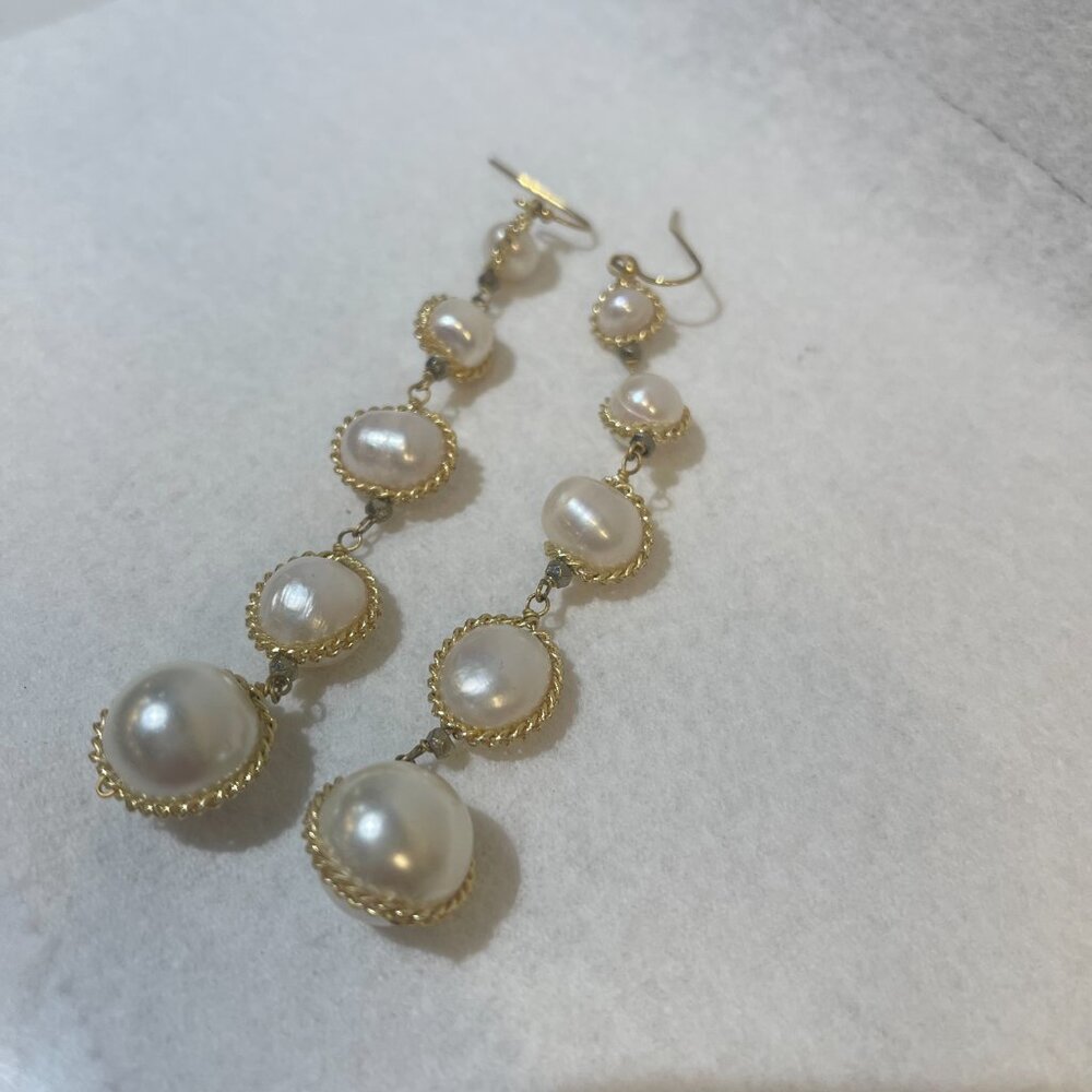 Faux Freshwater Pearl Drop Earrings – Gold Tone - Picture 2 of 5